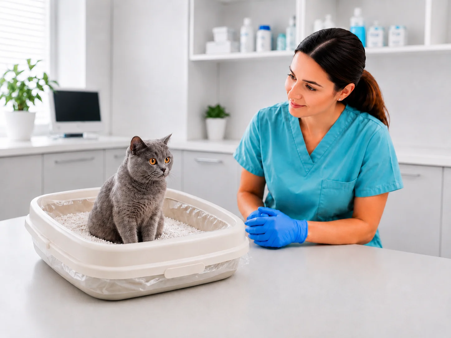 Veterinarian examining cat with stethoscope